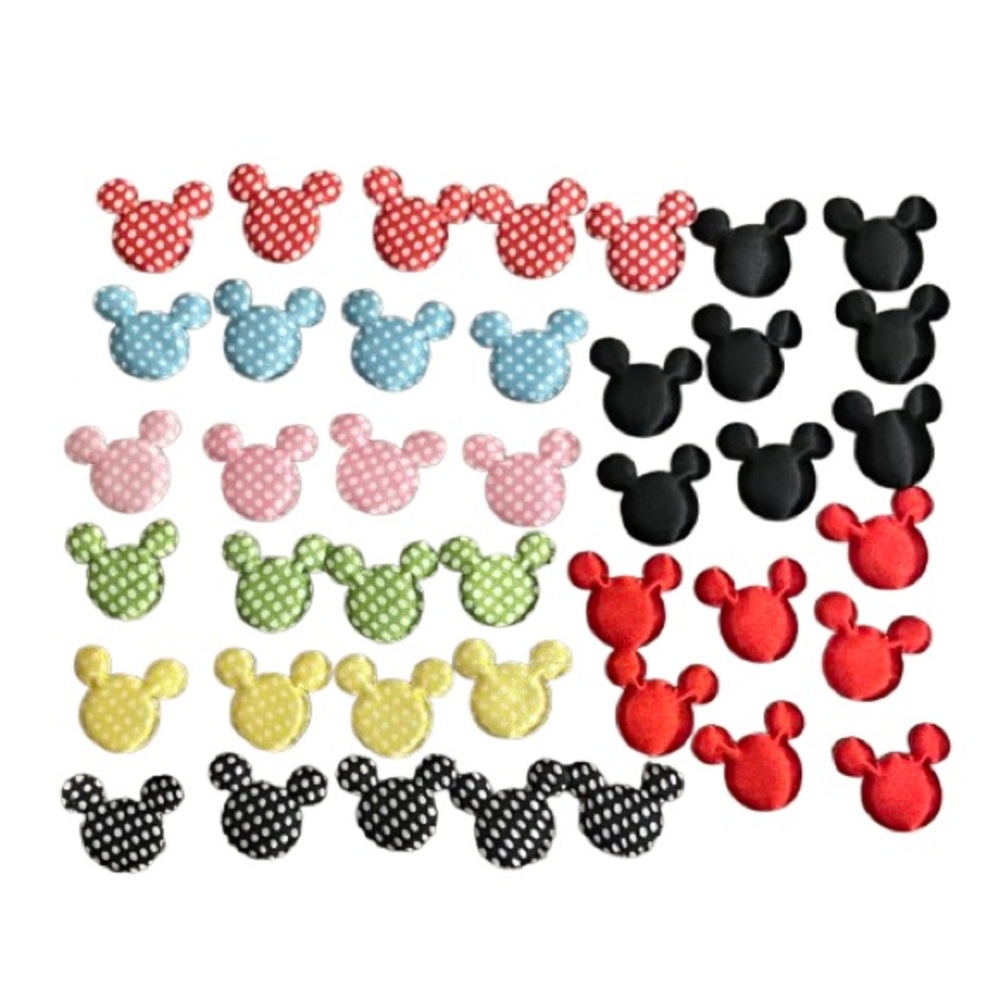 NWOT Lot of 41 satin puffy mouse ears in pastel doors, red & black